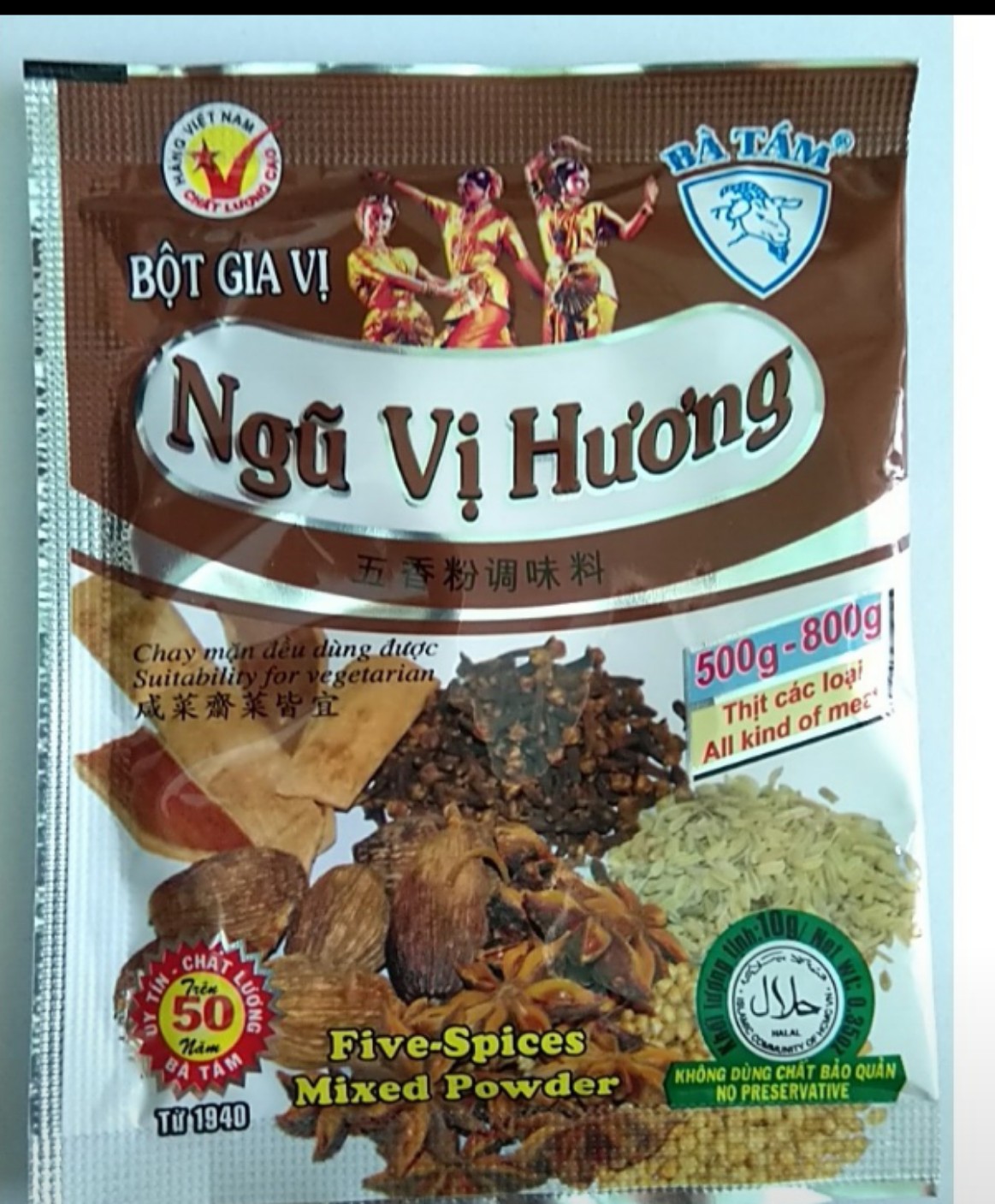 Bột Gia Vị Ngũ vị Hương Bà Tám ( Ông Tám Chà ) gói 10g hộp 50 gói